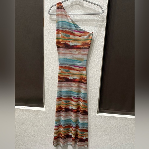 New Zara One Shoulder Body Con Tie Dye Maxi Dress - Picture 2 of 5
